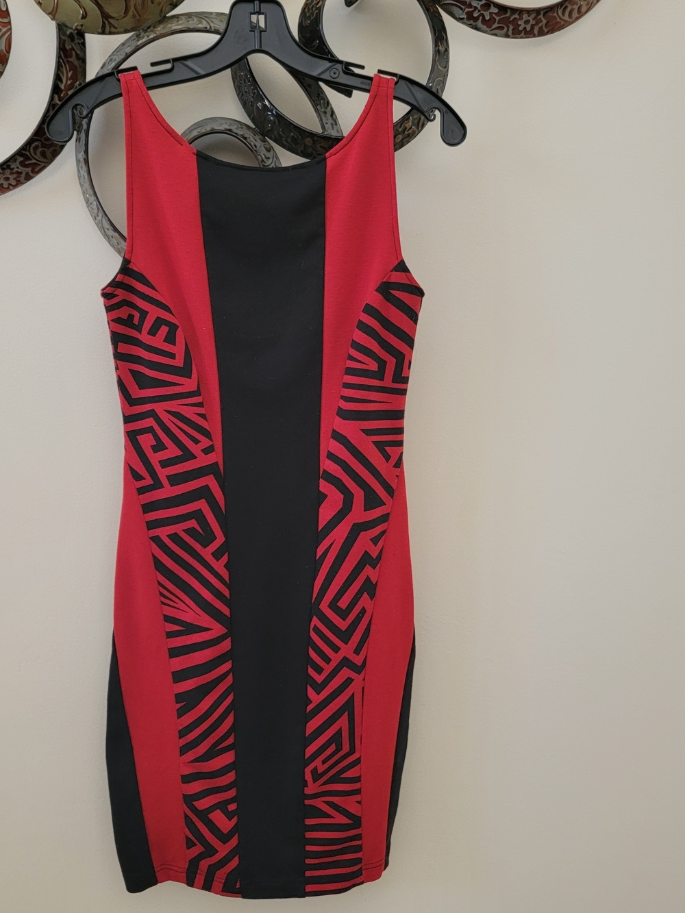 Kardashian Kollection Red and Black Geometric Bodycon Mini Dress